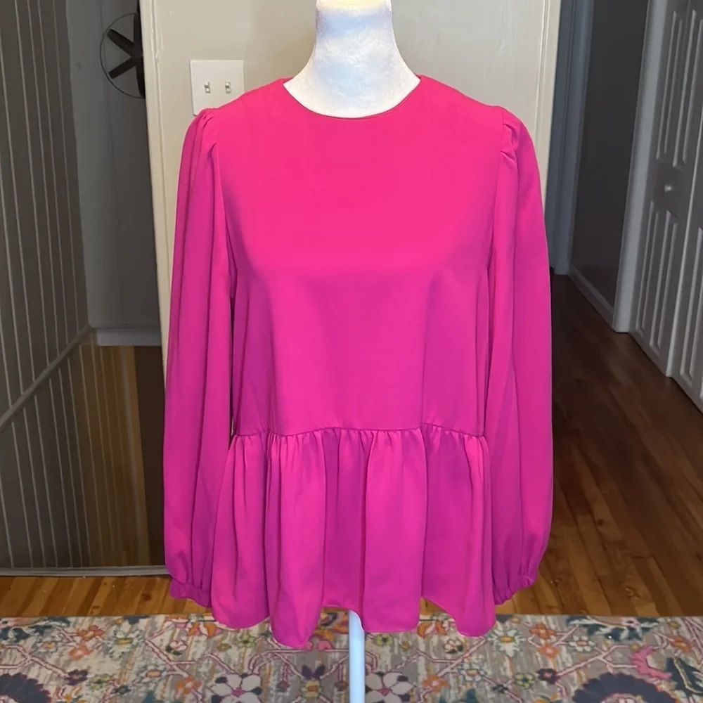 Tuckernuck Pomander Place Carlota Peplum Blouse in Fuchsia Pink New Size XS